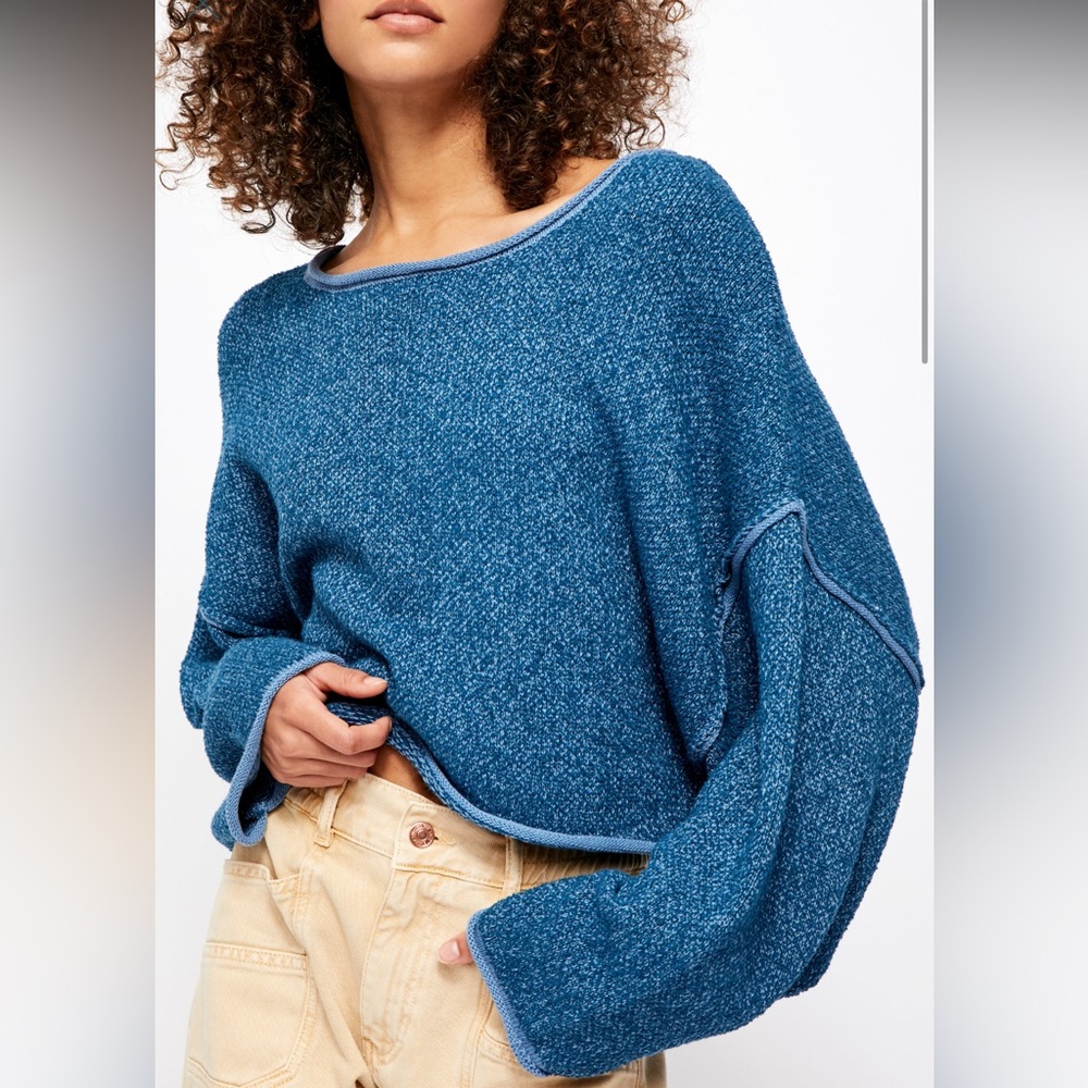 Free People Blue Bardot Sweater